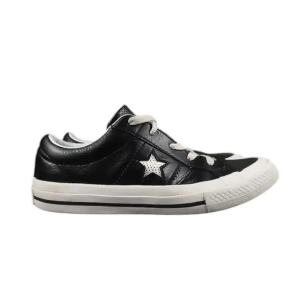 Converse Shoes Kids 3 Sneakers One Star Ox Junior Black Leather Trainer Lace Up